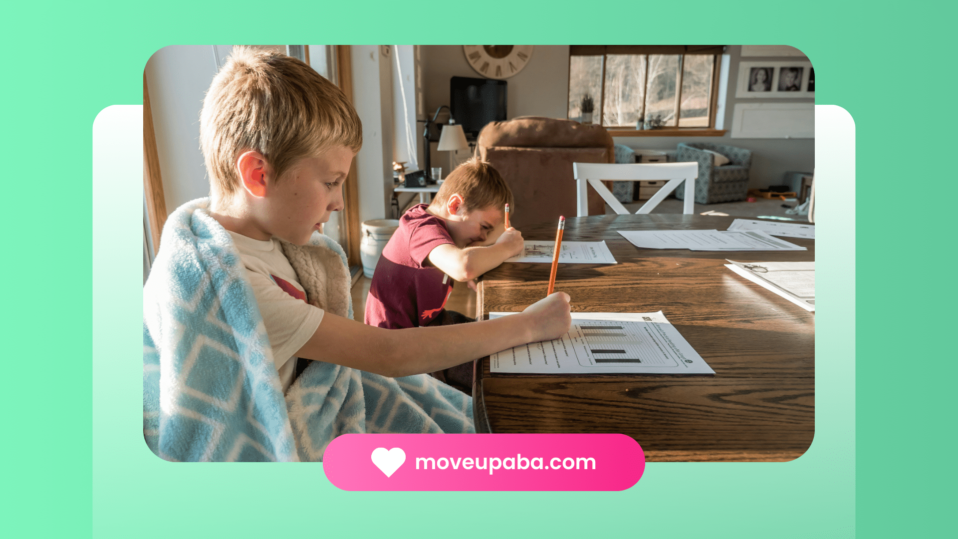 two children studying in their home in Indiana