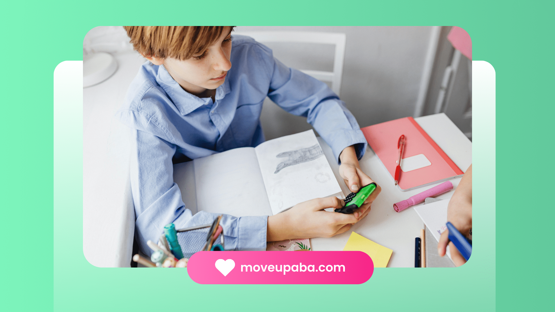 A child with ADHD participating in ABA therapy, focusing on activities at a desk