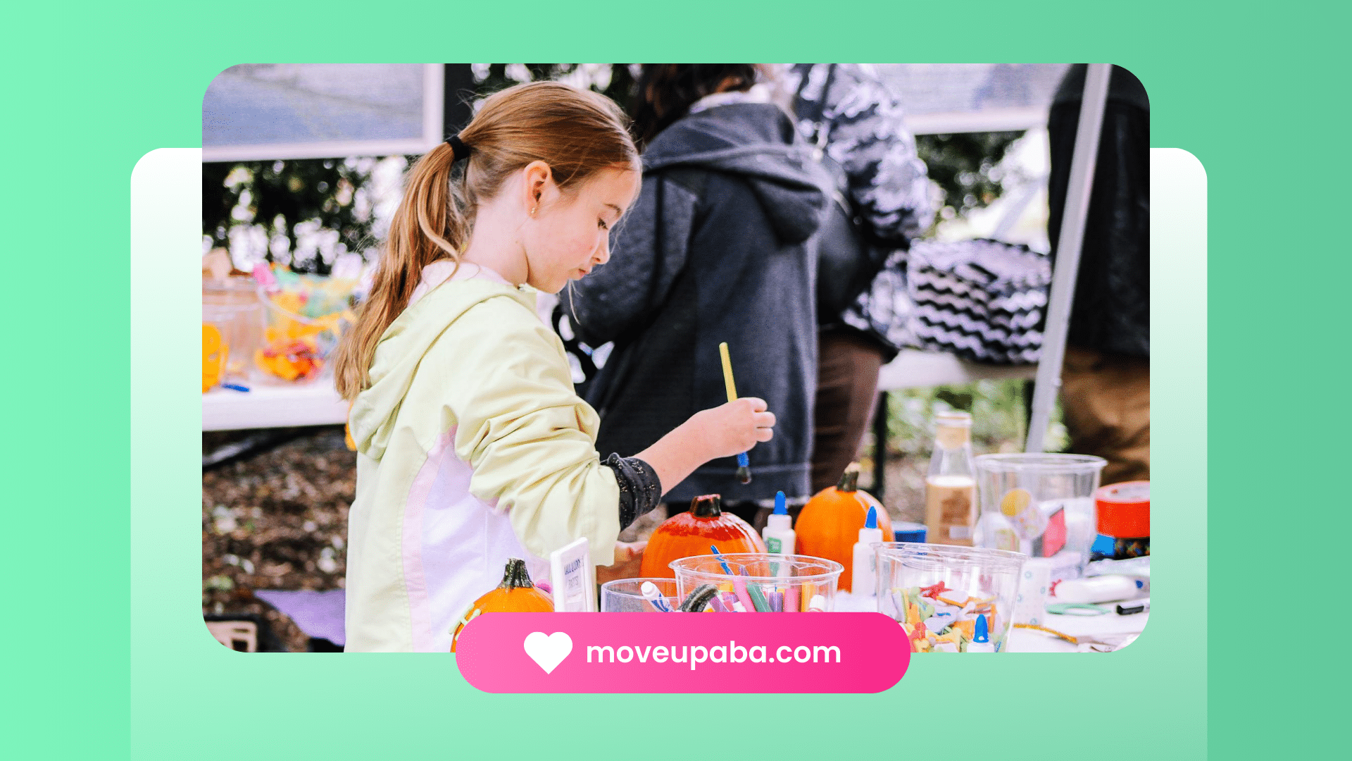 Autistic girl decorating pumpkins as a behavioral therapy, an effective autism and ADHD medication.