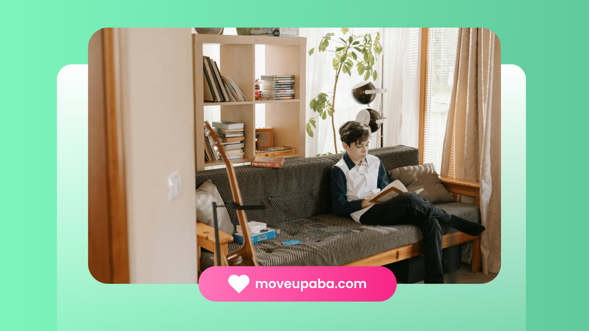 An autistic young boy is sitting on a couch, waiting for his ABA therapy session to start.