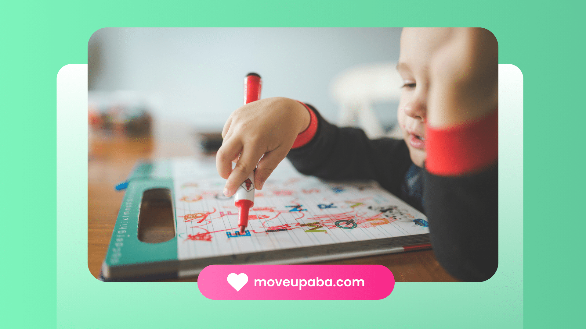 A young child engaging in home-based ABA therapy, playing with wooden blocks at a small table