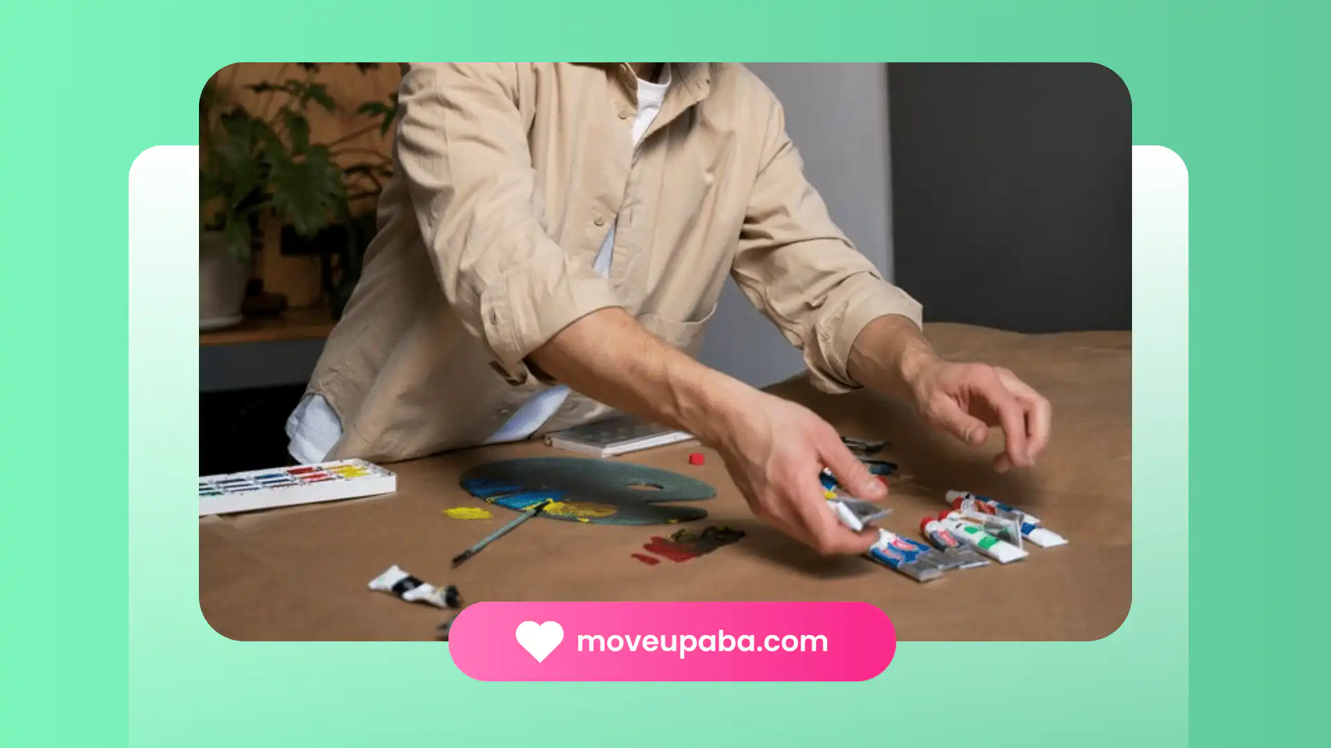 An autistic adult setting up his painting materials