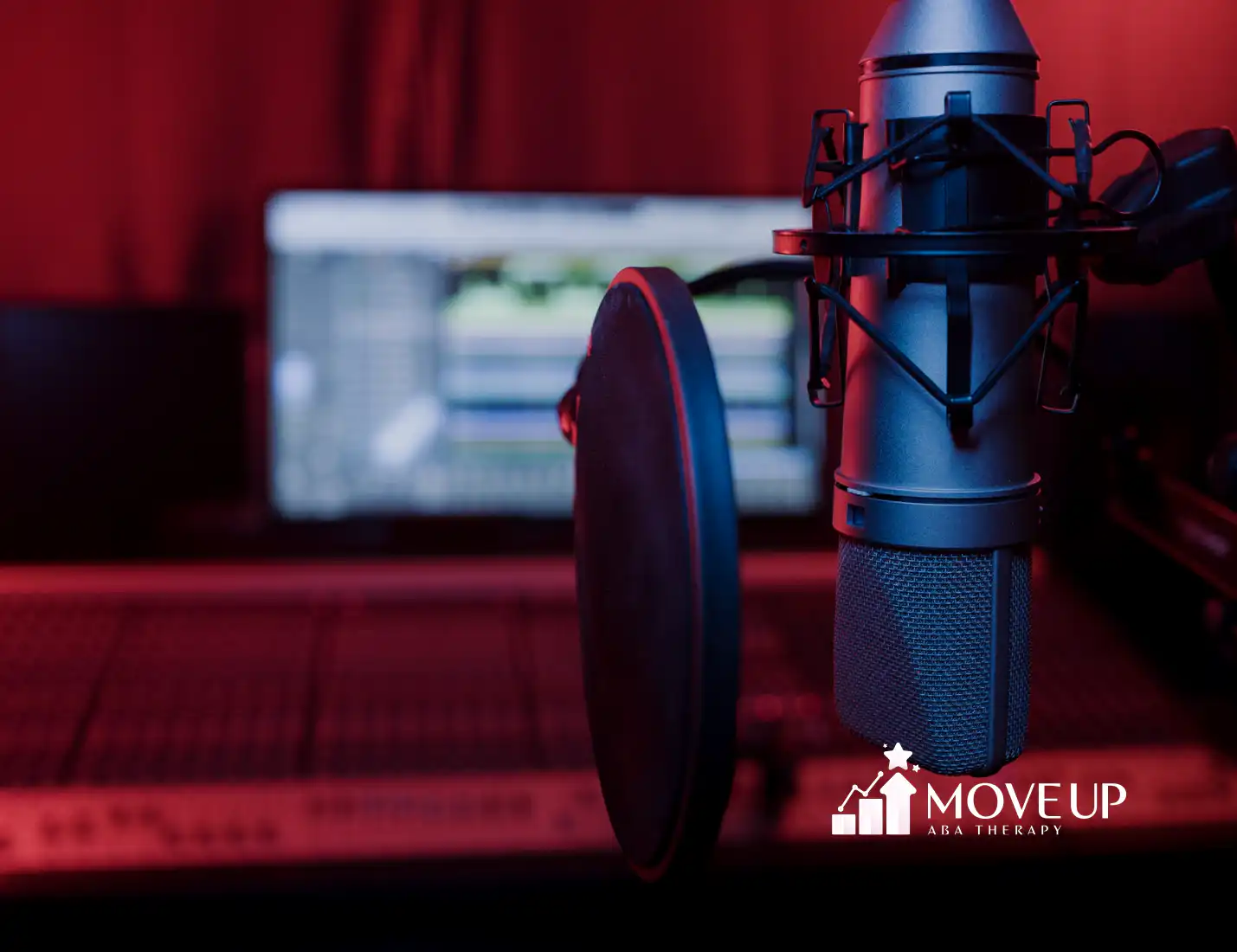 Close up microphone and pop filter in studio
