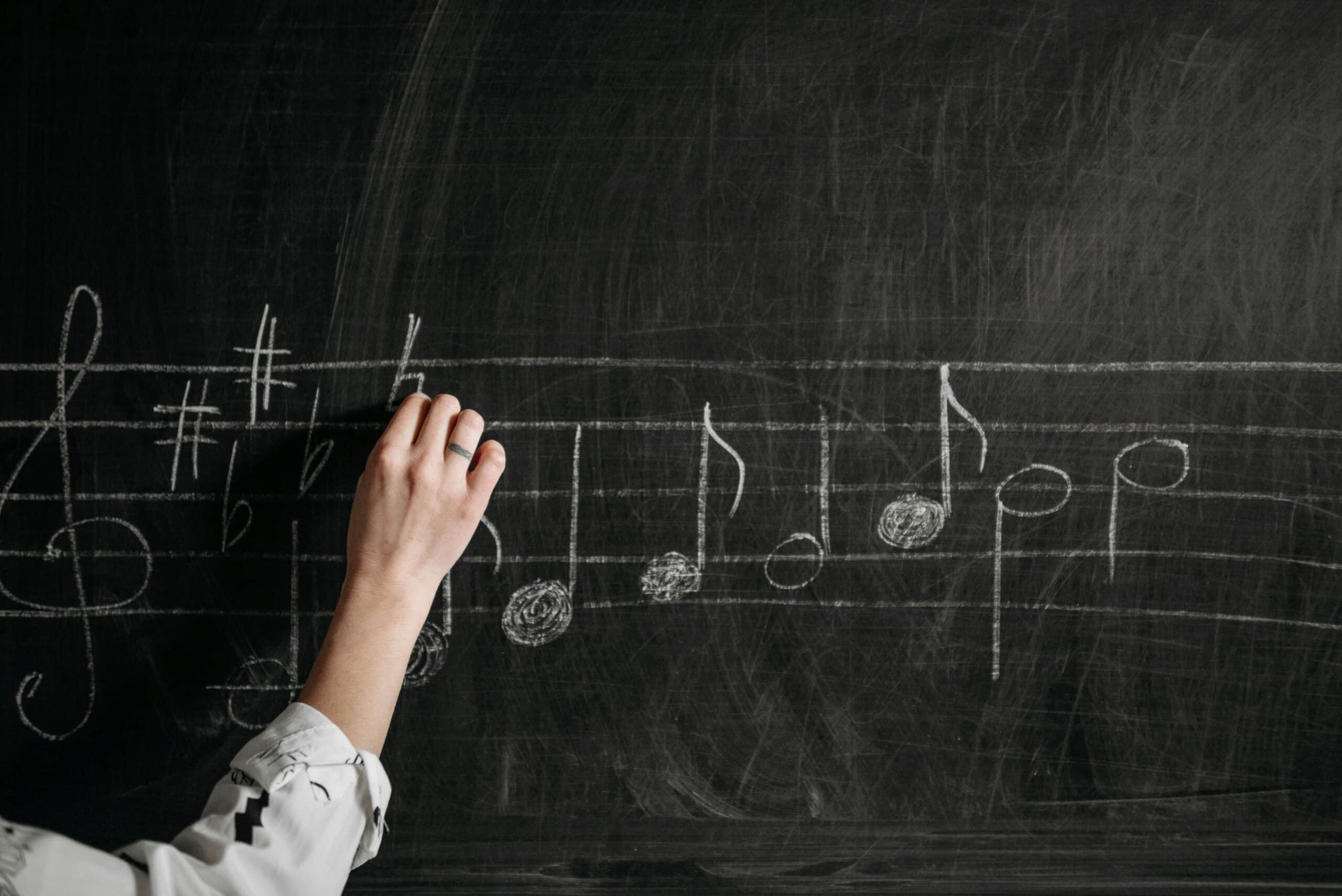 musical notes written on a blackboard