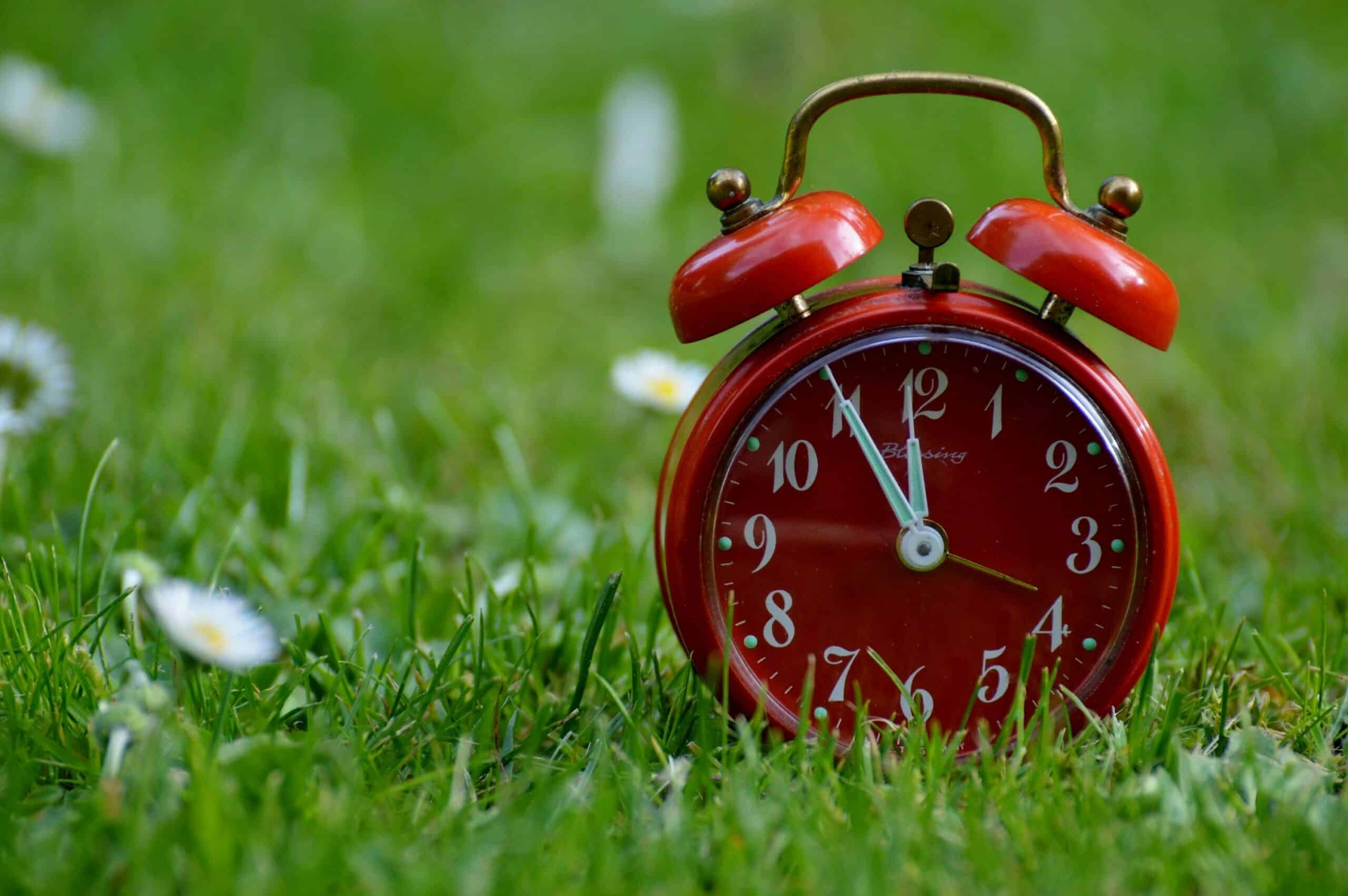 red clock on the green grass to represent long term effects of keto diet for autistic people