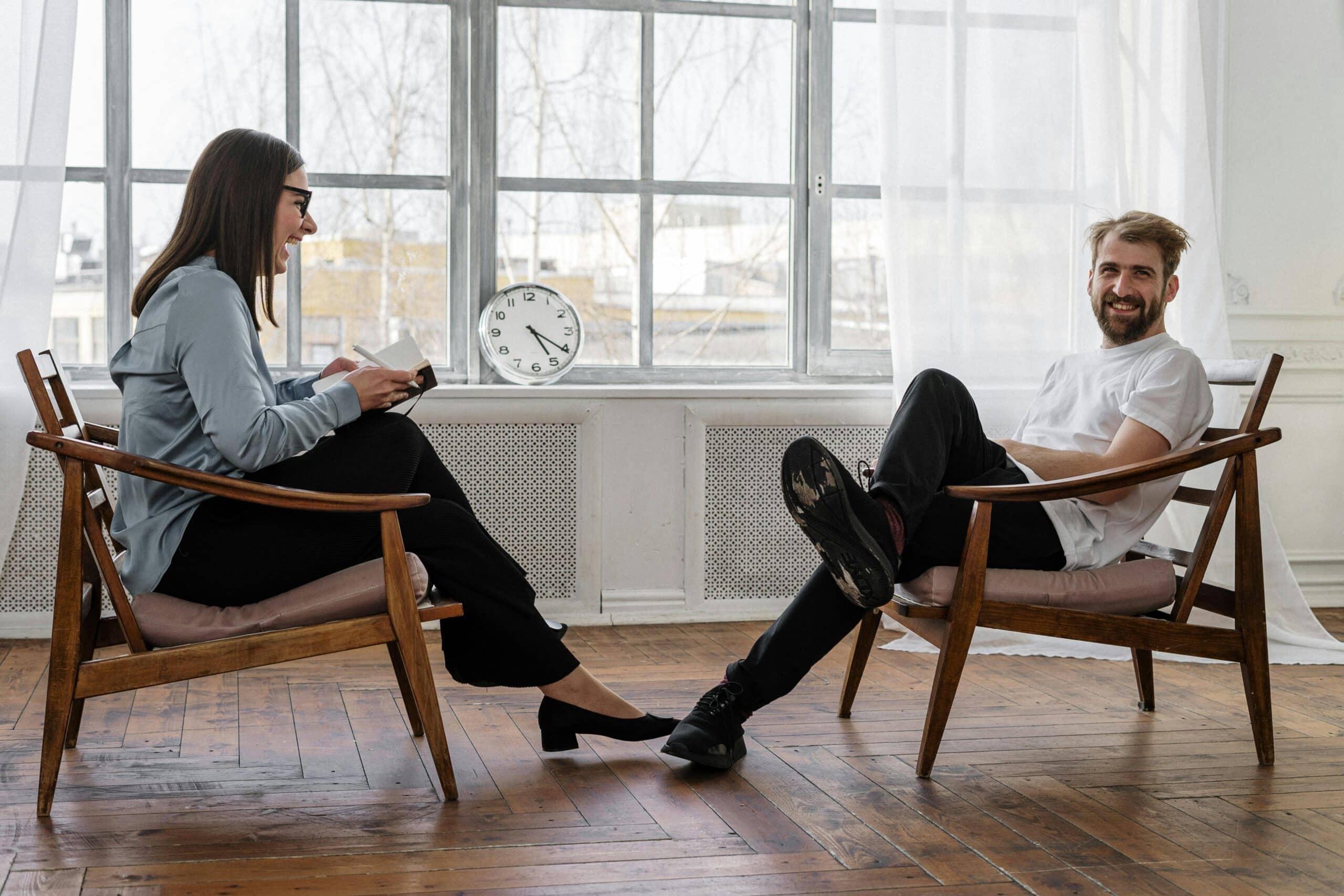 therapy session in office with a man and a woman