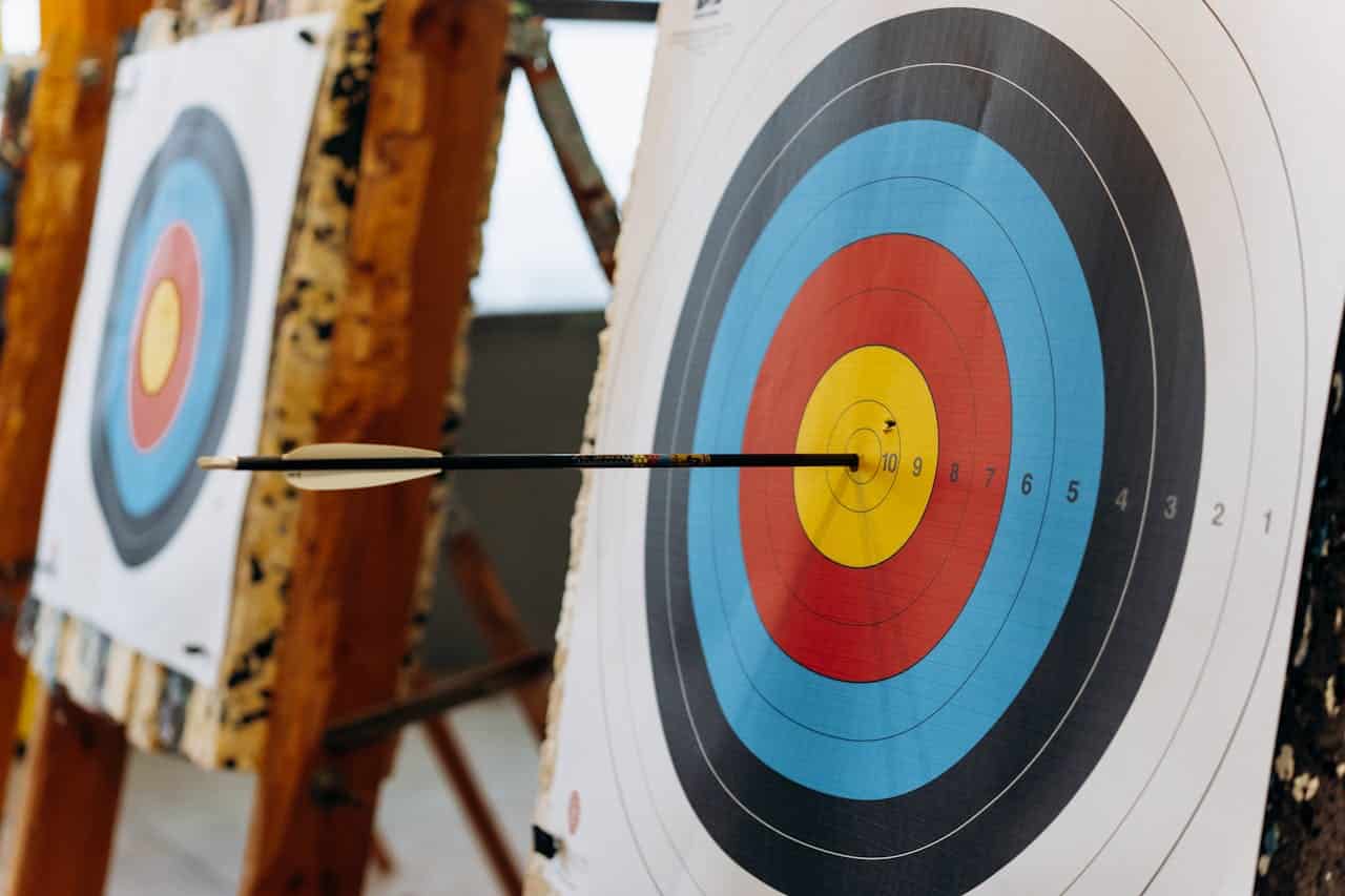 arrow embedded on the 100 score of a paper target