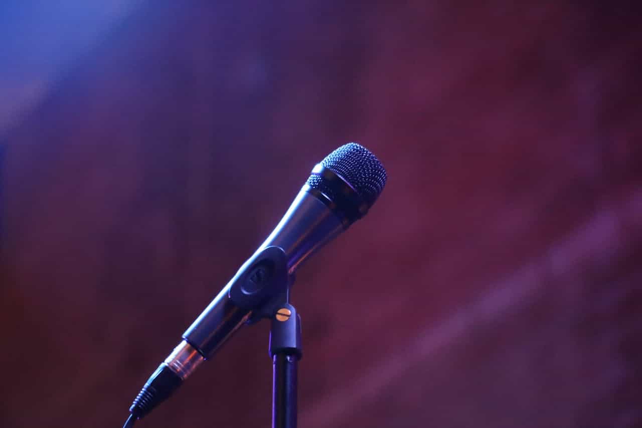 microphone in violet lighting