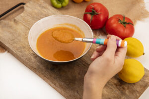 Healthy sauces women making sauce make of lemon and tomato