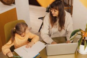 Mother and child taking spd test online