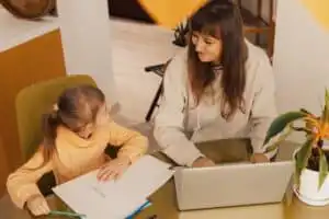 Mother and child taking spd test online