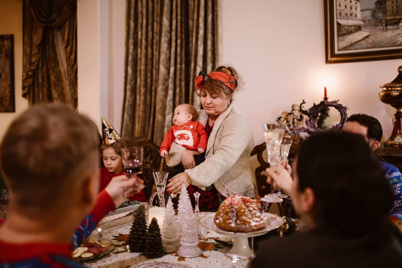 family meal with people around the table