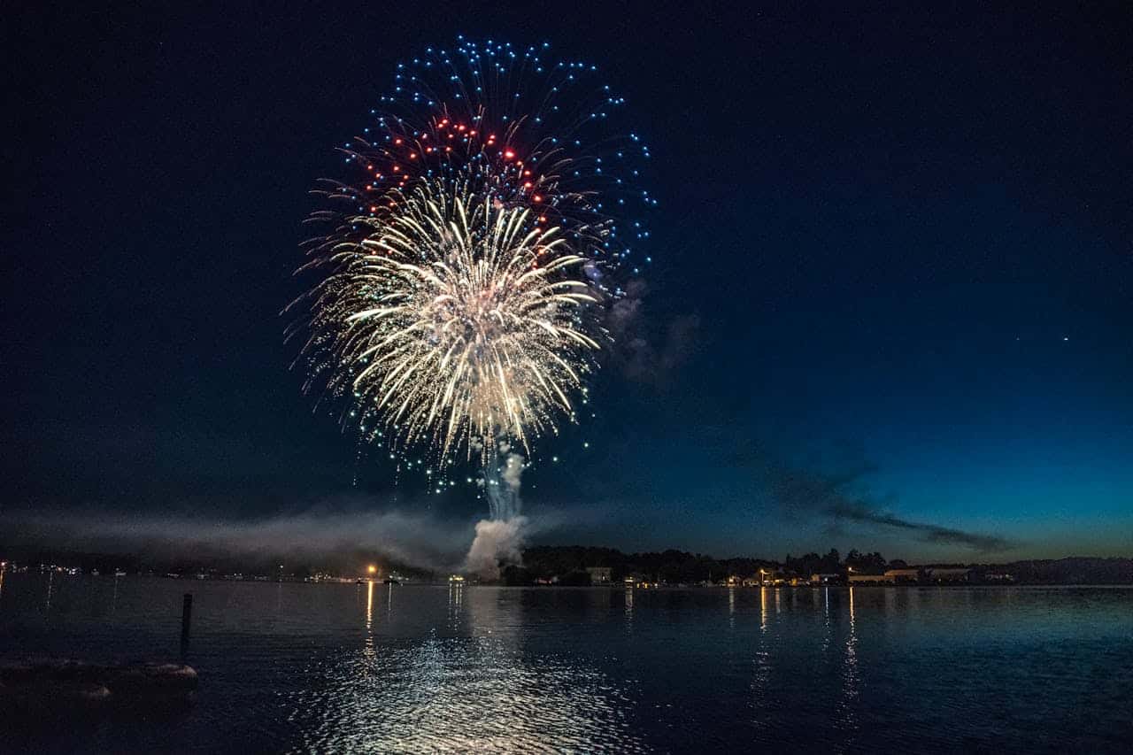 fireworks above the lake for the 4th of July