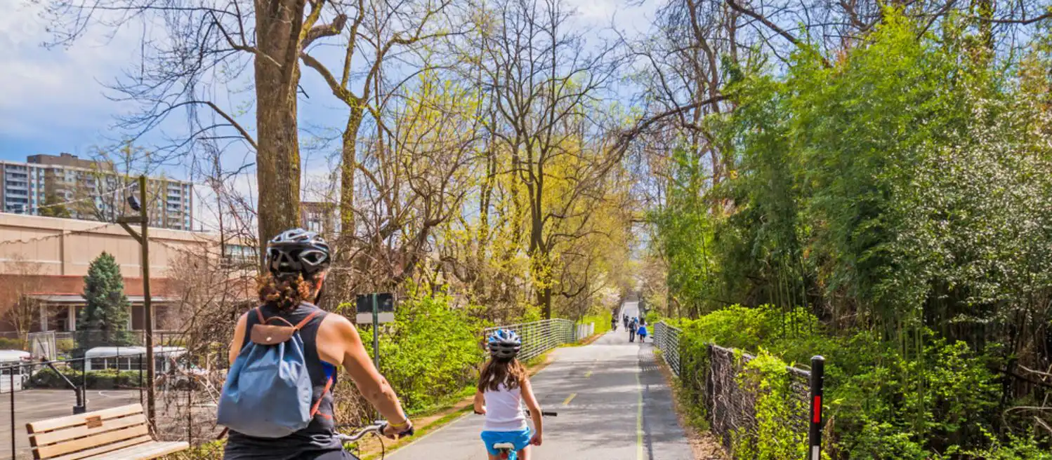 Mom and daughter biking. Bethesda MD