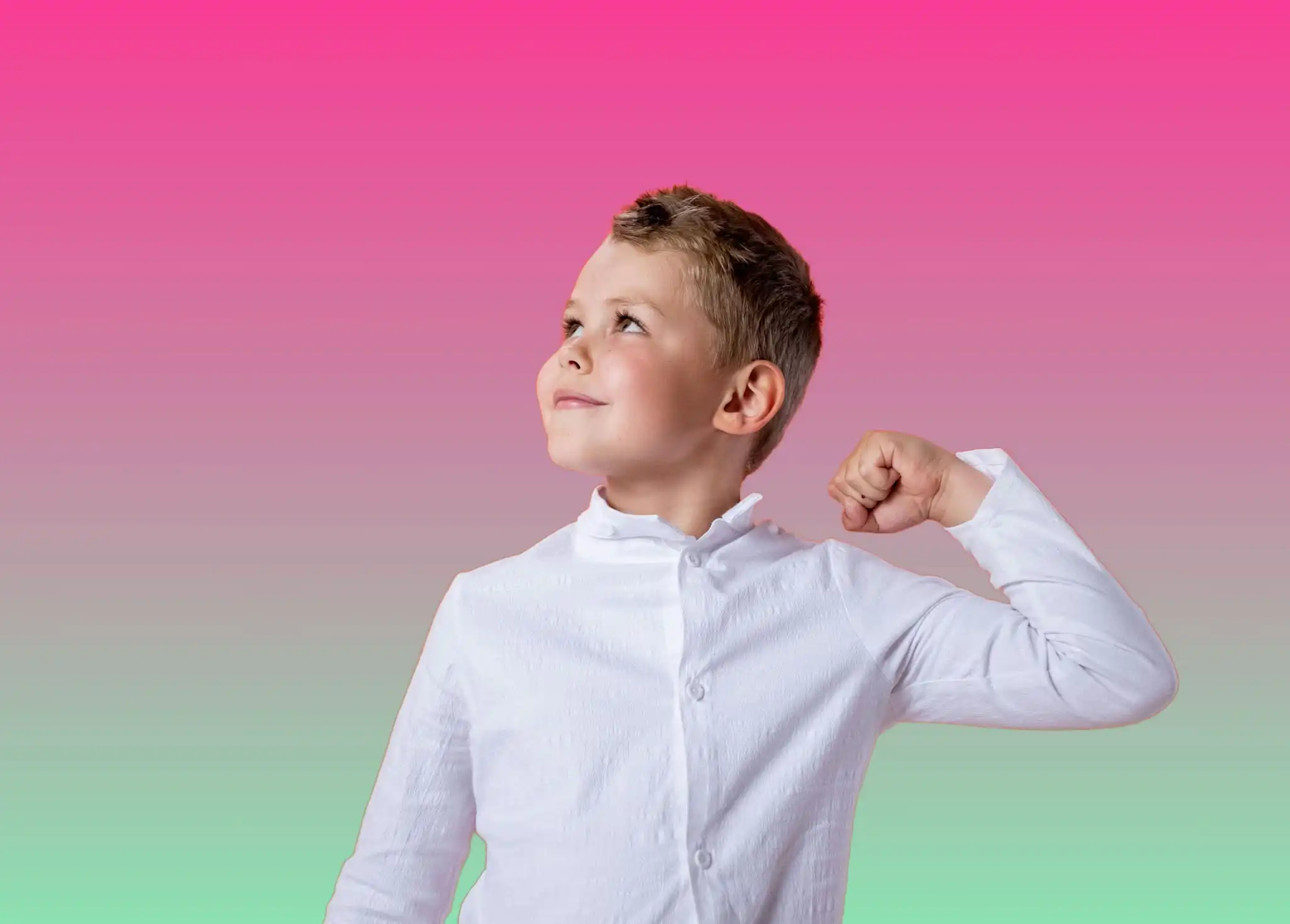 boy flexing his bicep for applied behavior analysis therapy