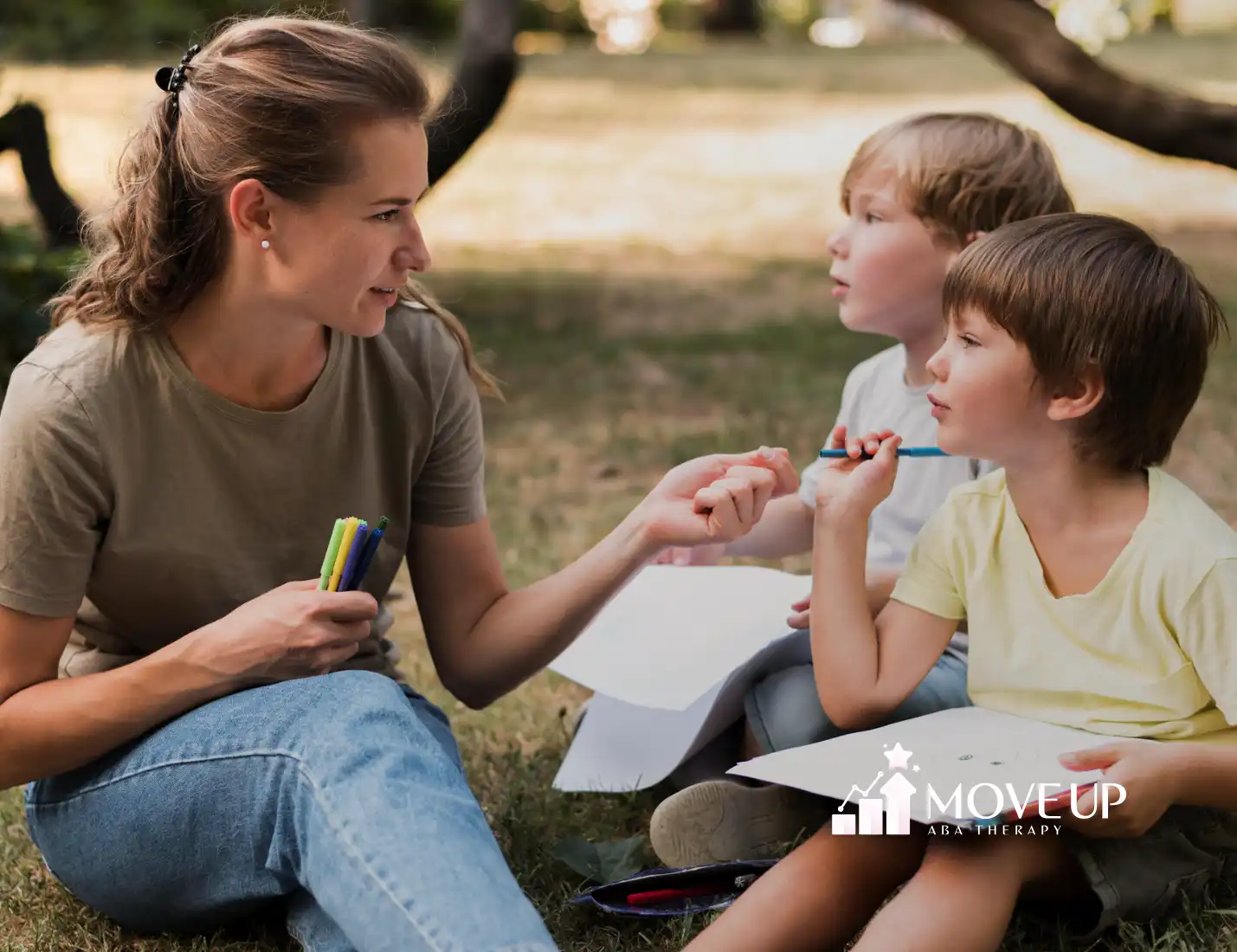 A kid is talking to an adult