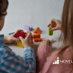 Kids with autism playing with colorful blocks