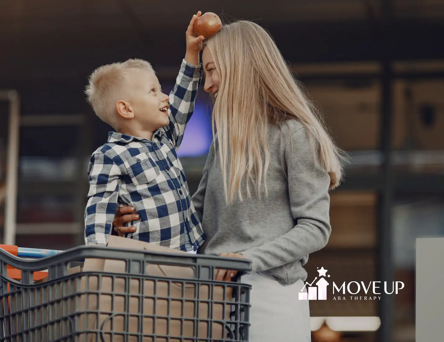 A mom with her autistic son shopping