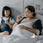 Autistic child giving water and Tylenol to sick pregnant mother in bed, rumored posing autism risk.